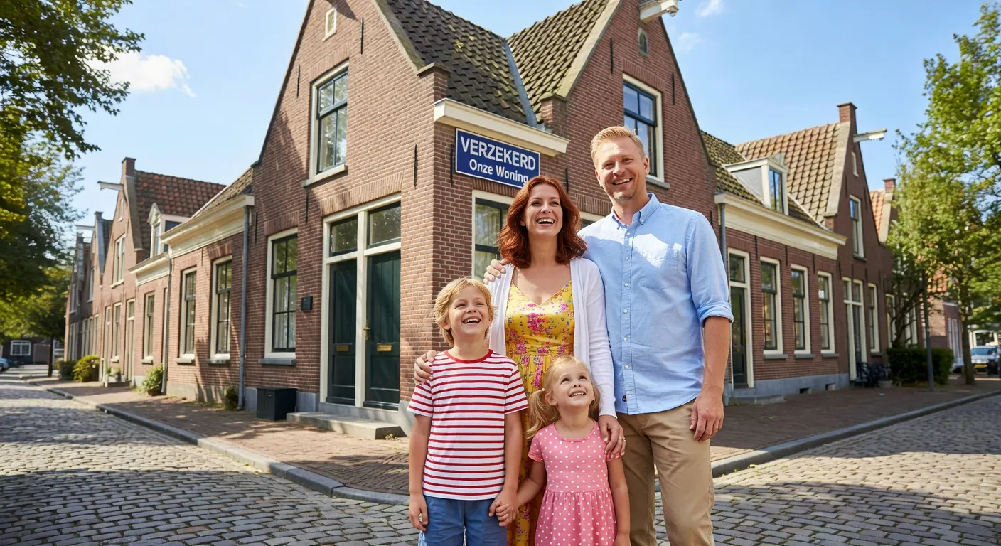 Illustratie van een huis met verzekeringssymbolen om over- en onderverzekering te vermijden